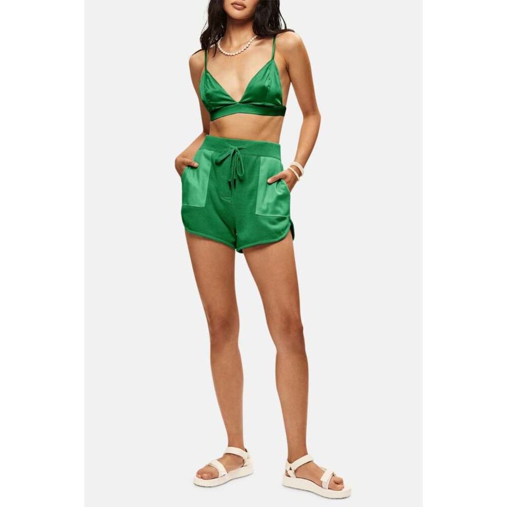 SER.O.YA Womens Shorts Small Green Pull On 100% Cotton Knit Satin Pockets UMA